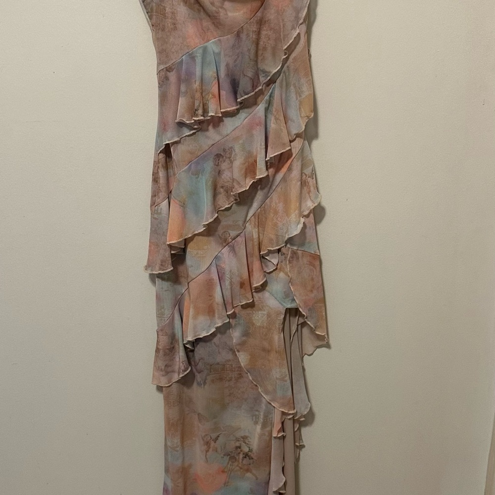 Blue Blush Asymmetrical Pastel Ruffle Dress